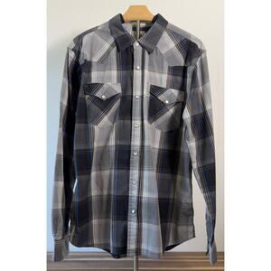 Levi's Western Grey Black Plaid Pearl Snap Button Down - Lg